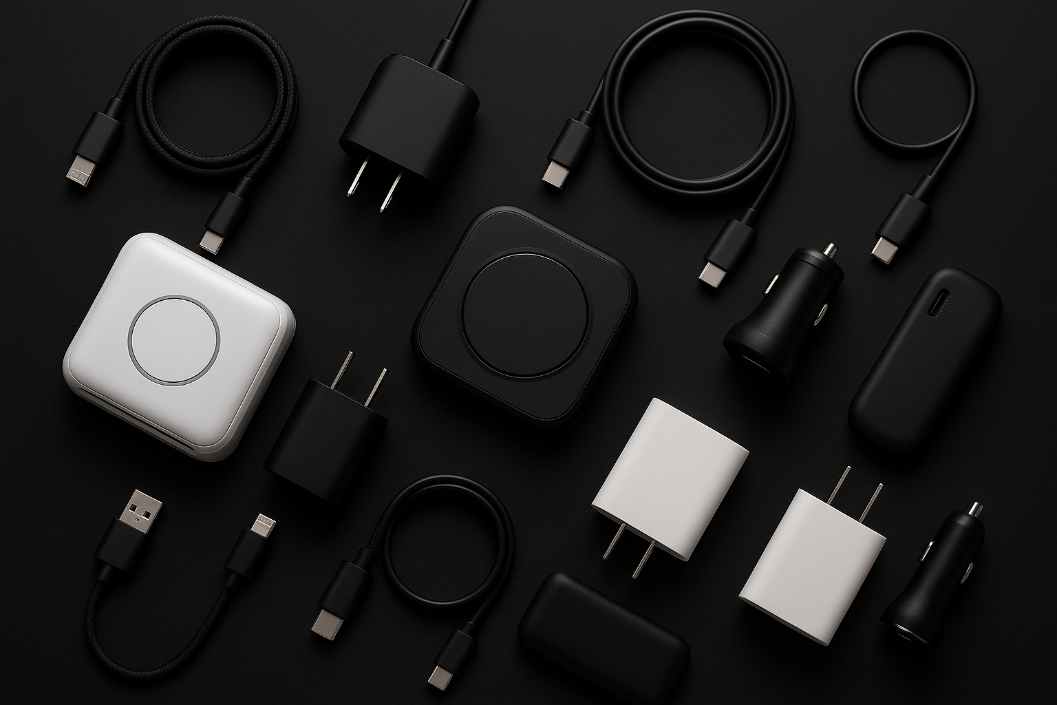 gör en bild som representerar våra elektronik prylar som är blandannat laddare och mini skrivare etc Gör om mankrunden till mörk